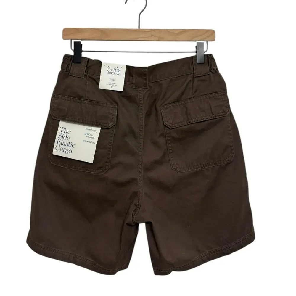 NWT Men's Croft & Barrow Kohl’s Side-Elastic 7.5-inch Cargo Shorts in Brown 29